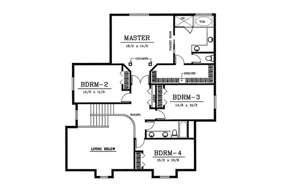 Floor Plan - Upper Floor for Traditional House Plan #100-226 - 4 bed, 3 bath