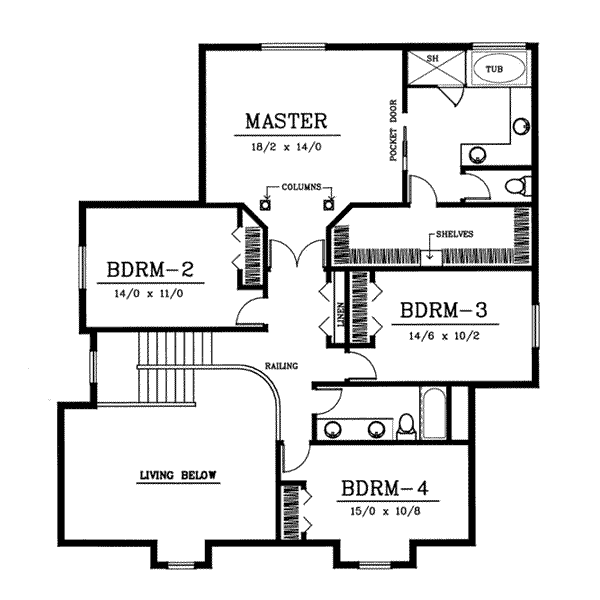 House Design - Traditional Floor Plan - Upper Floor Plan #100-226