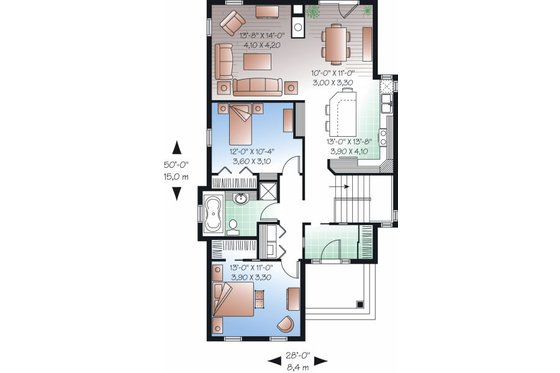 Floor Plan - Main Floor for Country House Plan #23-780 - 2 bed, 1 bath