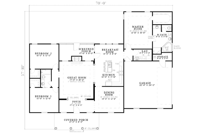 Home Plan - Floor Plan - Main Floor for Southern House Plan #17-536 - 3 bed, 2 bath