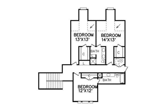 Floor Plan - Upper Floor for Traditional House Plan #65-168 - 4 bed, 3.5 bath