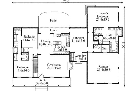 Floor Plan - Main Floor for Country House Plan #406-151 - 3 bed, 2.5 bath