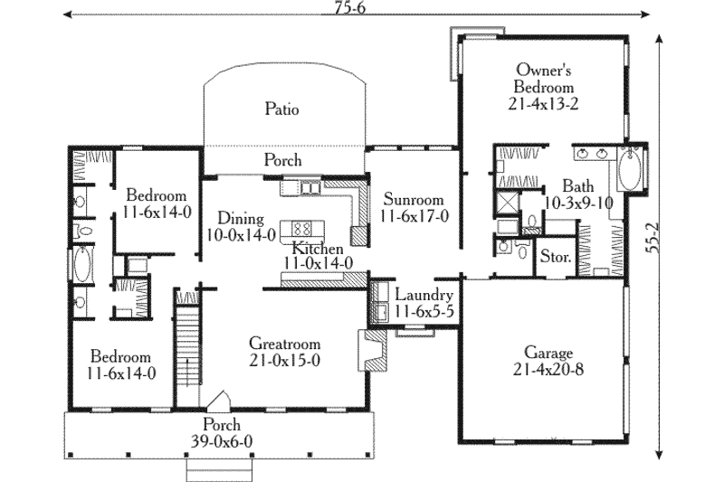 Architectural House Design - Floor Plan - Main Floor for Country House Plan #406-151 - 3 bed, 2.5 bath