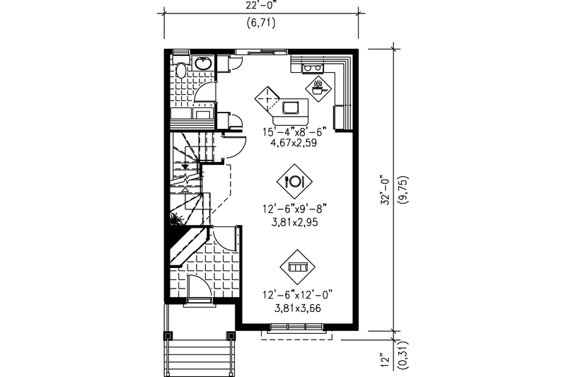 House Blueprint - Floor Plan - Main Floor for Traditional House Plan #25-204 - 3 bed, 1.5 bath