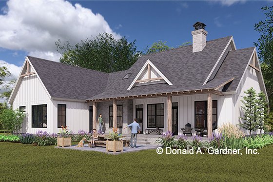 Exterior - Rear Elevation for Farmhouse House Plan #929-1200 - 3 bed, 2 bath