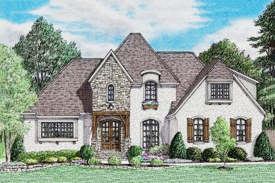 Exterior - Front Elevation for European House Plan #34-236 - 4 bed, 3 bath