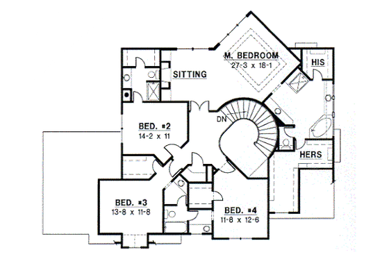 Floor Plan - Upper Floor for European House Plan #67-568 - 4 bed, 3.5 bath