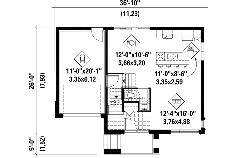 House Plan Design - Floor Plan - Main Floor for Contemporary House Plan #25-4436 - 3 bed, 1 bath