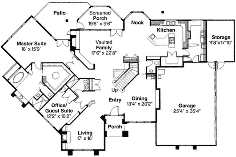 House Plan Design - Floor Plan - Main Floor for Mediterranean House Plan #124-210 - 4 bed, 3.5 bath