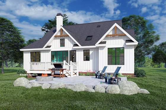 Exterior - Rear Elevation for Farmhouse House Plan #929-1107 - 3 bed, 2 bath