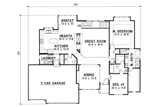 Floor Plan - Main Floor for Traditional House Plan #67-325 - 4 bed, 3 bath