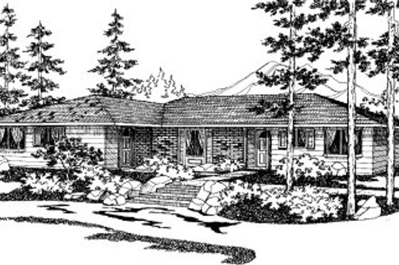 Exterior - Front Elevation for Ranch House Plan #303-192 - 3 bed, 1 bath