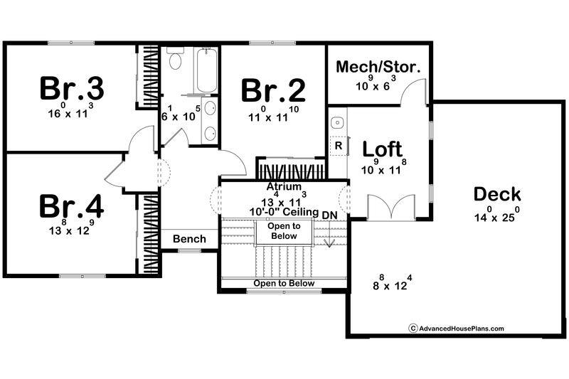 Architectural House Design - Floor Plan - Upper Floor for Adobe / Southwestern House Plan #455-503 - 4 bed, 2.5 bath