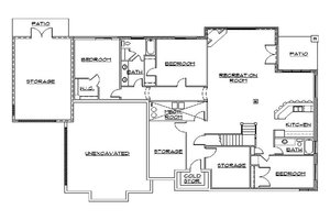 Floor Plan - Lower Floor for European House Plan #5-306 - 6 bed, 4.5 bath