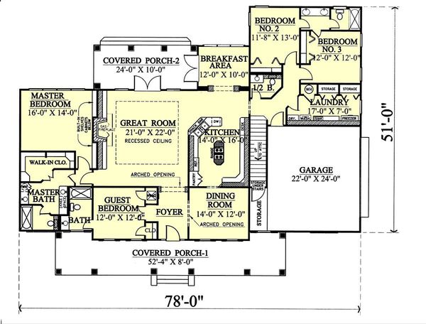 Southern Floor Plan - Main Floor Plan #44-112