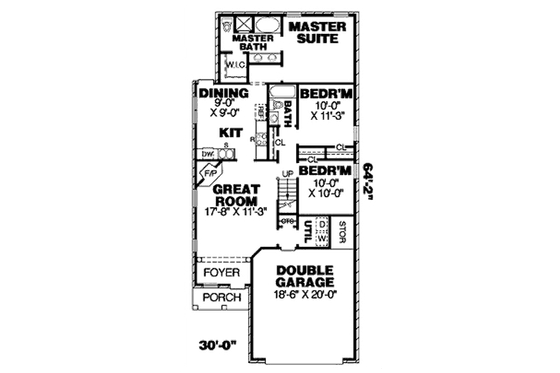 Floor Plan - Main Floor for Southern House Plan #34-161 - 3 bed, 2 bath