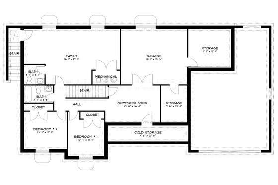 Floor Plan - Lower Floor for Traditional House Plan #1060-63 - 3 bed, 2.5 bath