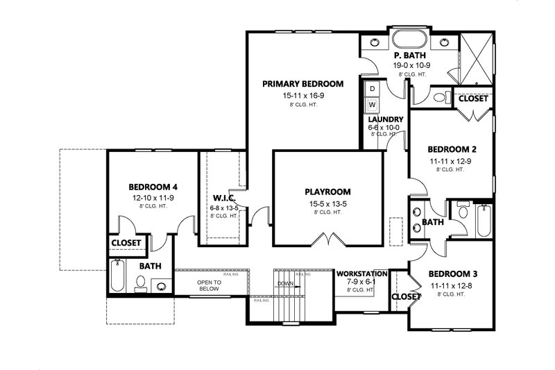 Architectural House Design - Floor Plan - Upper Floor for Traditional House Plan #1080-18 - 5 bed, 4.5 bath