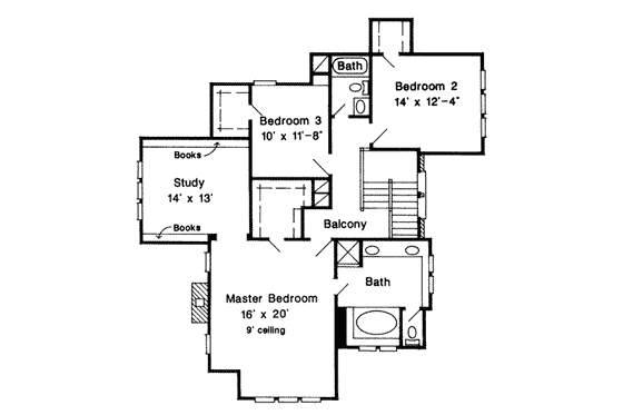 Floor Plan - Upper Floor for Tudor House Plan #410-213 - 3 bed, 2.5 bath