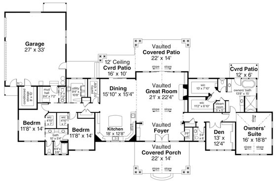 Floor Plan - Main Floor for Ranch House Plan #124-1115 - 3 bed, 2.5 bath