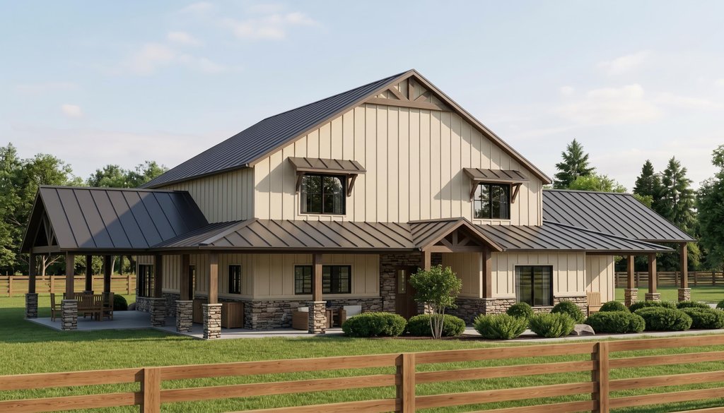Exterior - Front Elevation 2 for Barndominium House Plan #1064-233 - 3 bed, 3 bath