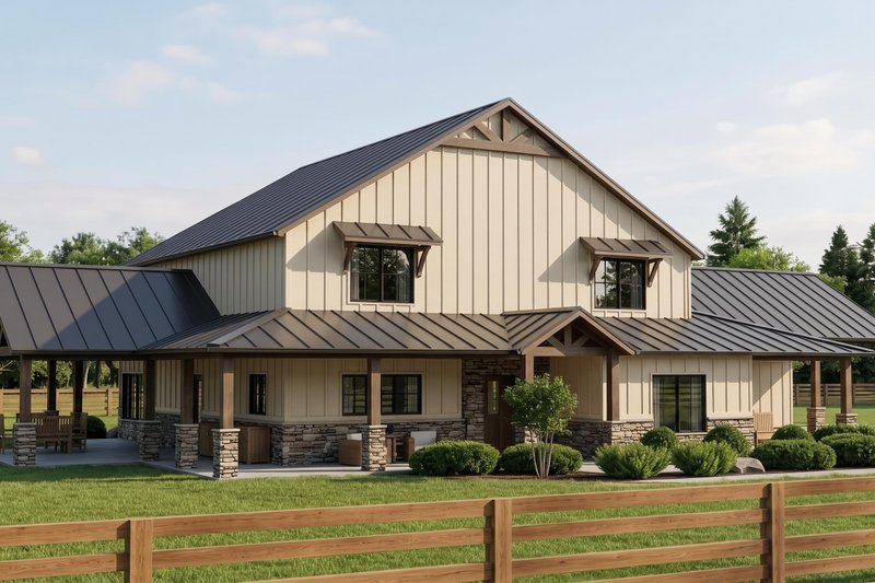 Exterior - Front Elevation 2 for Barndominium House Plan #1064-233 - 3 bed, 3 bath