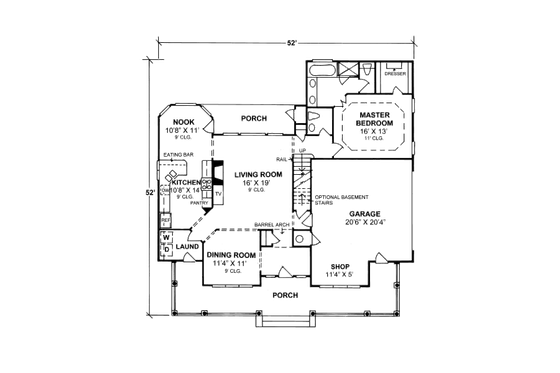 Floor Plan - Main Floor for Farmhouse House Plan #20-331 - 4 bed, 2.5 bath