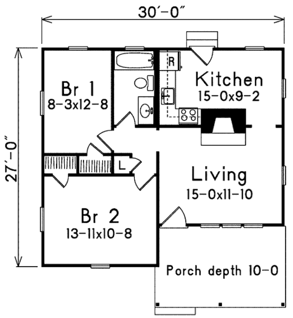 2 Bedroom 1 Bath Floor Plan