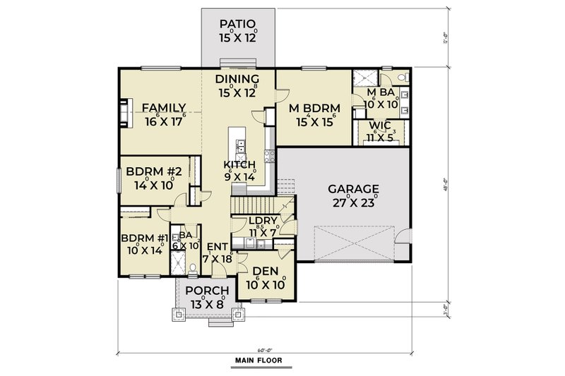 House Design - Floor Plan - Main Floor for Craftsman House Plan #1070-52 - 3 bed, 2 bath