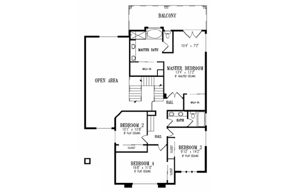 Floor Plan - Upper Floor for Adobe / Southwestern House Plan #1-822 - 4 bed, 3 bath