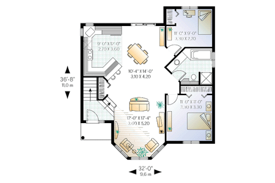Floor Plan - Main Floor for Traditional House Plan #23-144 - 2 bed, 1 bath
