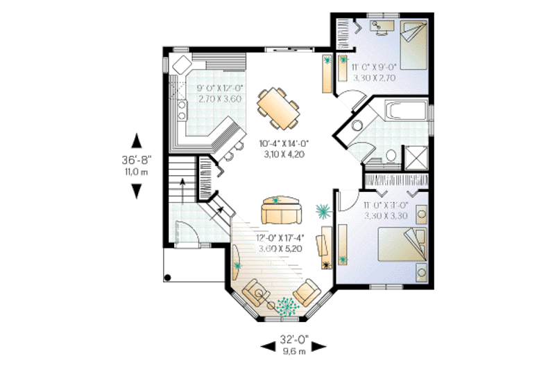 Dream House Plan - Floor Plan - Main Floor for Traditional House Plan #23-144 - 2 bed, 1 bath