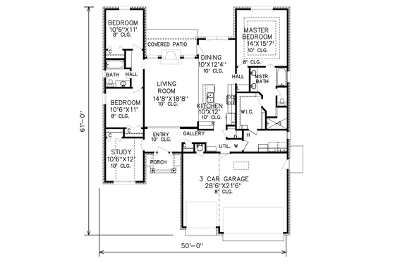Floor Plan - Main Floor for Traditional House Plan #65-514 - 3 bed, 2 bath