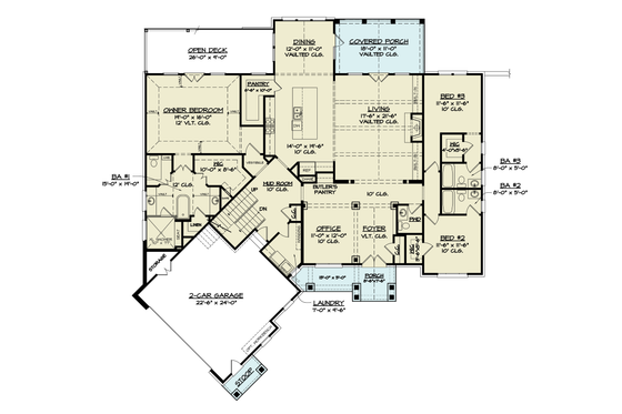 Floor Plan - Main Floor for Craftsman House Plan #119-452 - 3 bed, 3.5 bath