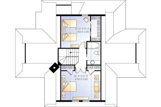 Floor Plan - Upper Floor for Traditional House Plan #23-385 - 3 bed, 2 bath