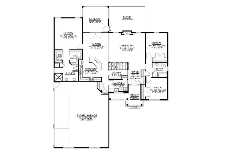 House Blueprint - Floor Plan - Main Floor for Ranch House Plan #1064-28 - 3 bed, 2 bath