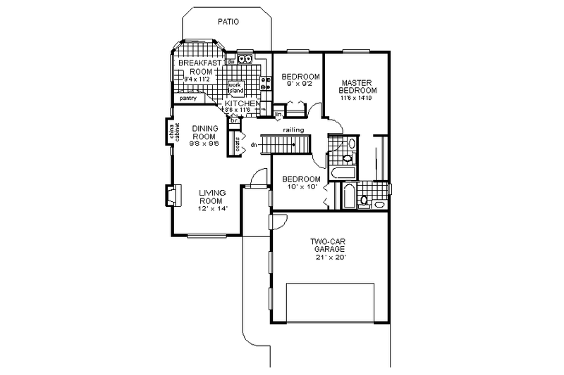 House Blueprint - Floor Plan - Main Floor for Traditional House Plan #18-183 - 3 bed, 2 bath