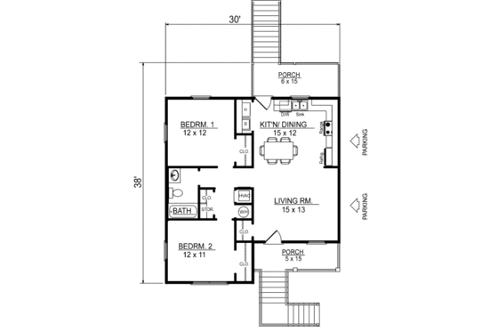Floor Plan - Main Floor for Beach House Plan #14-240 - 2 bed, 1 bath