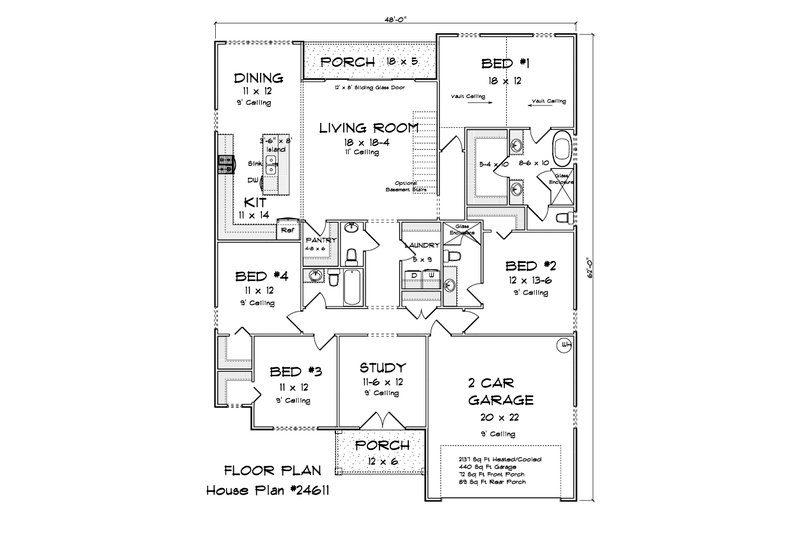 Architectural House Design - Floor Plan - Main Floor for Cottage House Plan #513-2404 - 4 bed, 3.5 bath