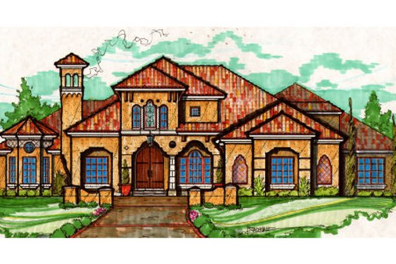 Exterior - Front Elevation for European House Plan #135-178 - 5 bed, 4.5 bath