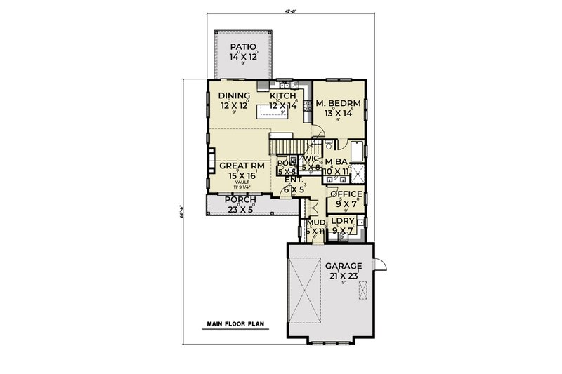 Architectural House Design - Floor Plan - Main Floor for Farmhouse House Plan #1070-162 - 3 bed, 2.5 bath