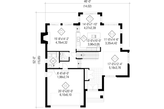 Floor Plan - Main Floor for Contemporary House Plan #25-4339 - 4 bed, 2 bath