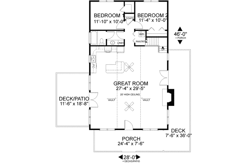 Home Plan - Floor Plan - Main Floor for Cabin House Plan #56-133 - 2 bed, 1 bath