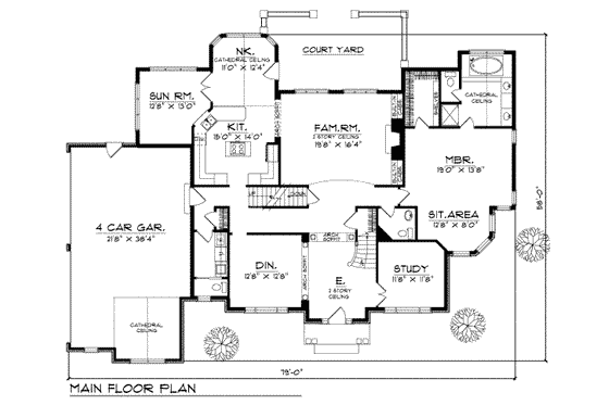 Floor Plan - Main Floor for Colonial House Plan #70-519 - 4 bed, 3.5 bath