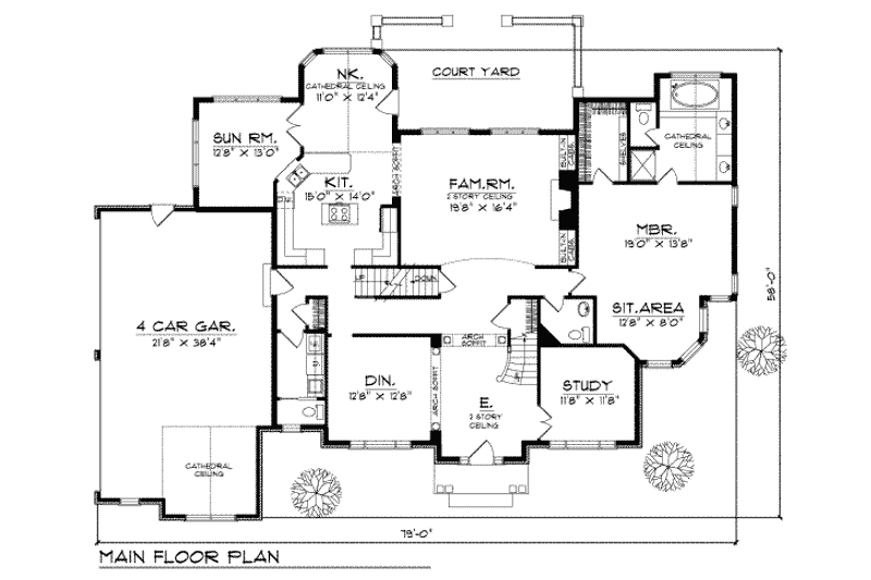 Home Plan - Floor Plan - Main Floor for Colonial House Plan #70-519 - 4 bed, 3.5 bath