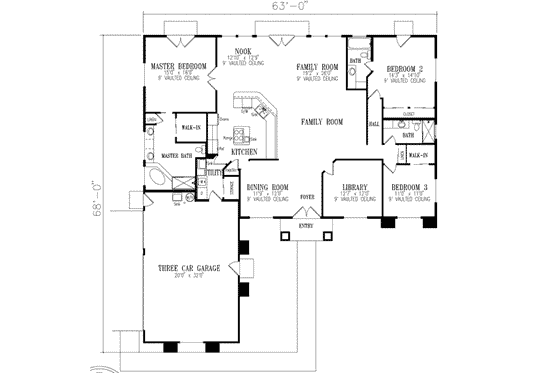 Floor Plan - Main Floor for Traditional House Plan #1-546 - 3 bed, 3 bath