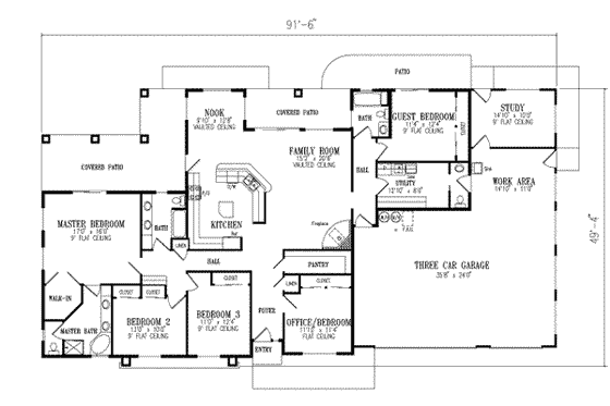 Floor Plan - Main Floor for Ranch House Plan #1-591 - 5 bed, 3.5 bath