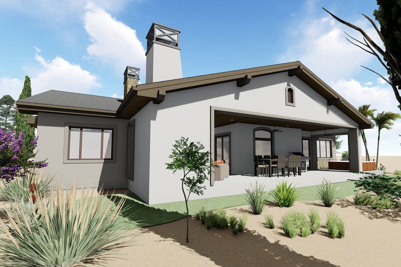 Dream House Plan - Exterior - Rear Elevation 1 for Adobe / Southwestern House Plan #1069-22 - 3 bed, 3.5 bath