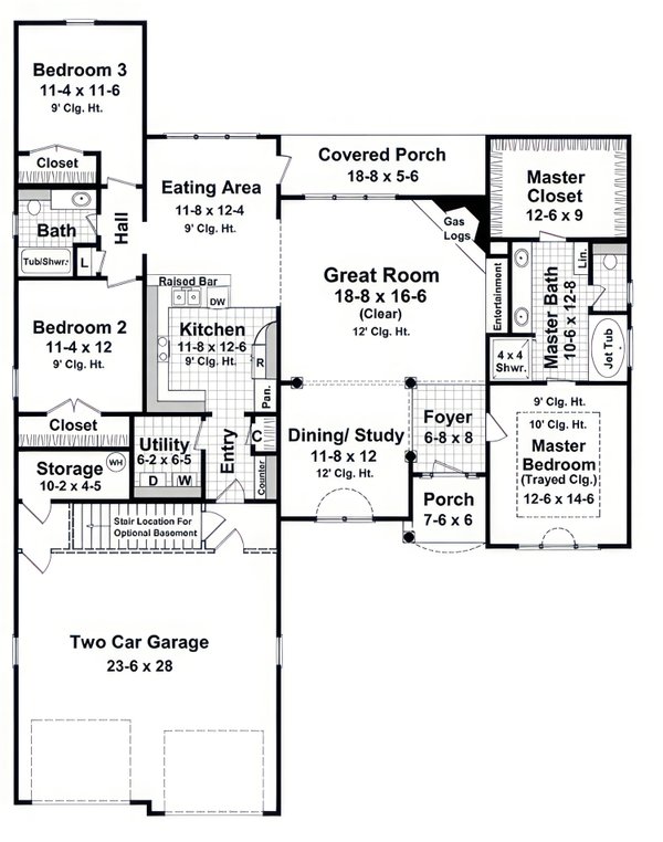 Architectural House Design - Floor Plan - Main Floor for European House Plan #21-661 - 3 bed, 2 bath