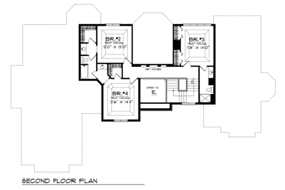 Floor Plan - Upper Floor for European House Plan #70-532 - 4 bed, 4.5 bath